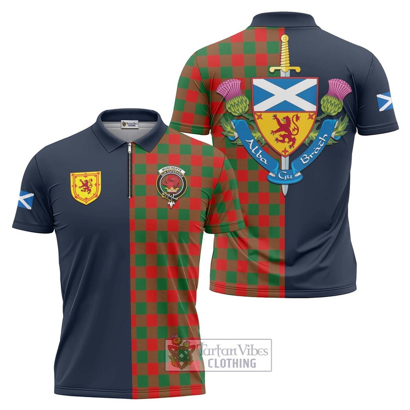Moncreiffe Modern Tartan Zipper Polo Shirt Alba with Scottish Lion Royal Arm Half Style
