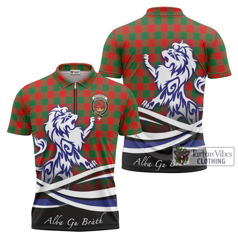 Moncreiffe Modern Tartan Zipper Polo Shirt with Alba Gu Brath Regal Lion Emblem