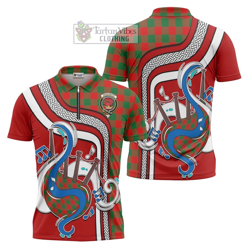 Moncreiffe Modern Tartan Zipper Polo Shirt with Epic Bagpipe Style
