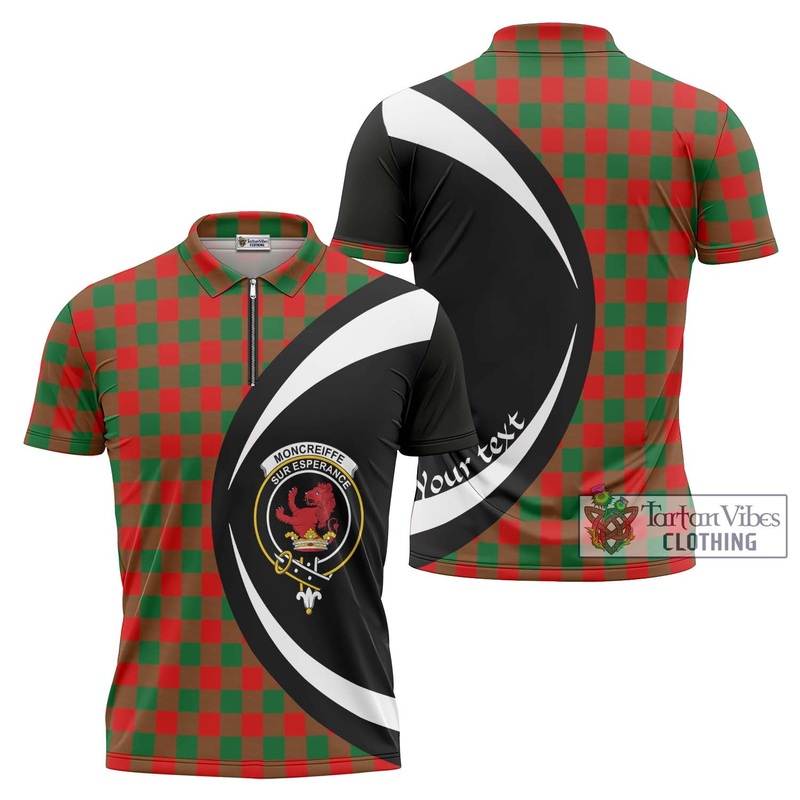 Moncreiffe Modern Tartan Zipper Polo Shirt with Family Crest Circle Style