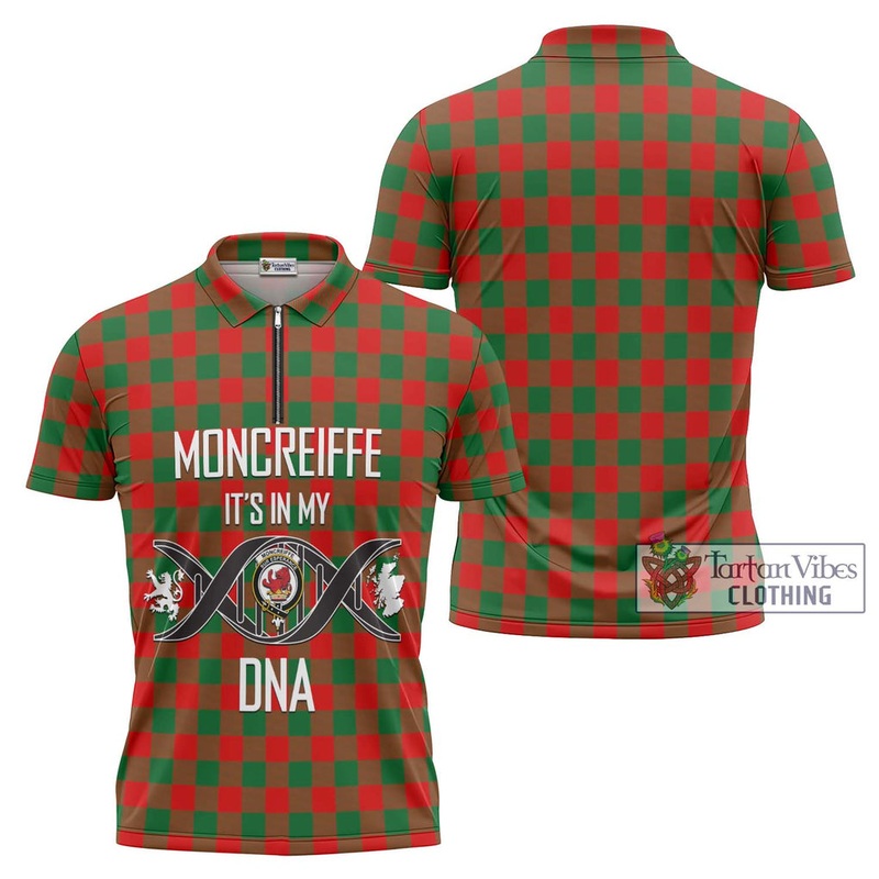 Moncreiffe Modern Tartan Zipper Polo Shirt with Family Crest DNA In Me Style