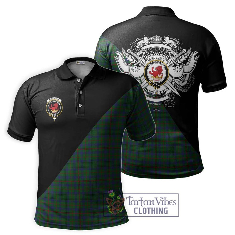 Moncreiffe of Atholl Tartan Polo Shirt with Family Crest and Military Logo Style