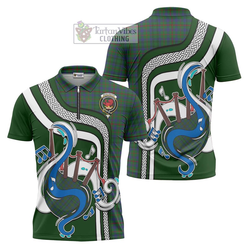 Moncreiffe of Atholl Tartan Zipper Polo Shirt with Epic Bagpipe Style
