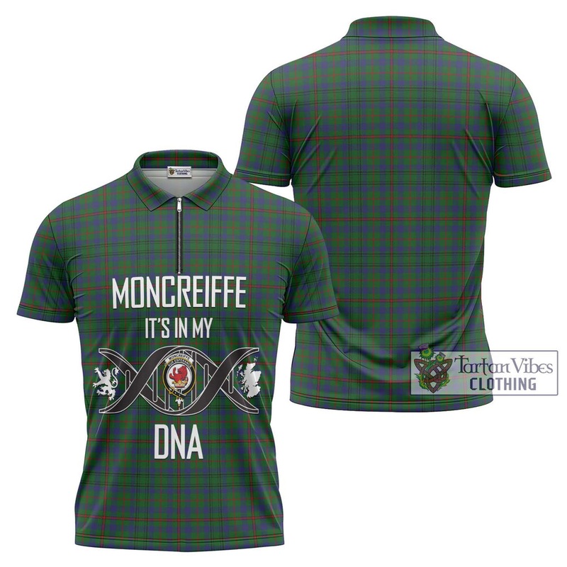 Moncreiffe of Atholl Tartan Zipper Polo Shirt with Family Crest DNA In Me Style