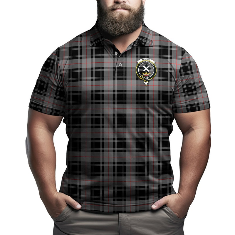 Moffat Tartan Men's Polo Shirt with Family Crest
