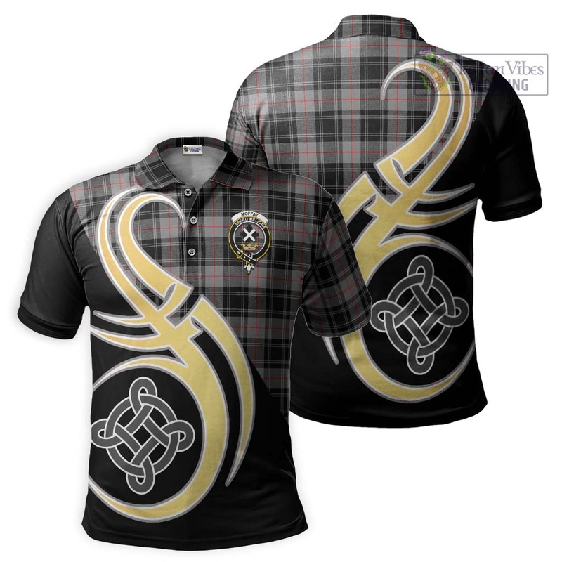 Moffat Tartan Polo Shirt with Family Crest and Celtic Symbol Style