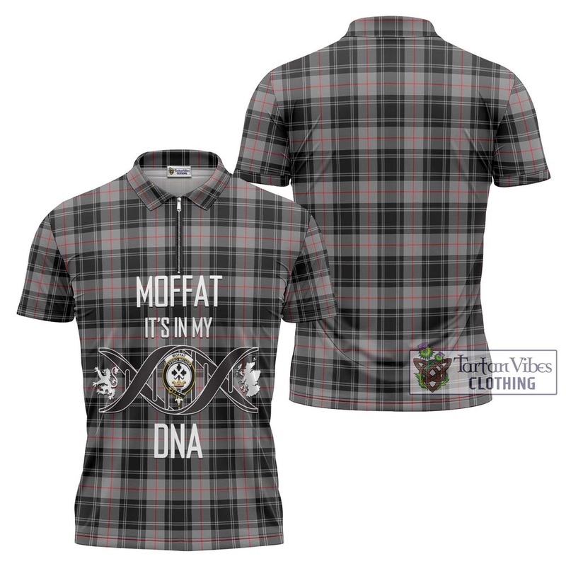 Moffat Tartan Zipper Polo Shirt with Family Crest DNA In Me Style
