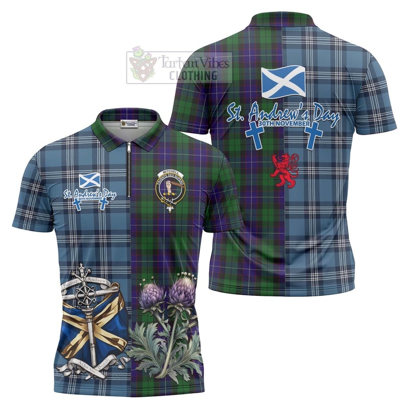 Mitchell Tartan Zipper Polo Shirt Happy St. Andrew's Day Half Tartan Style