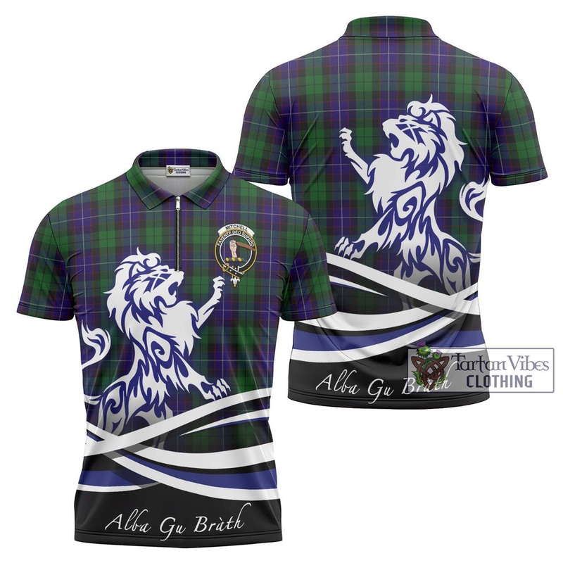 Mitchell Tartan Zipper Polo Shirt with Alba Gu Brath Regal Lion Emblem