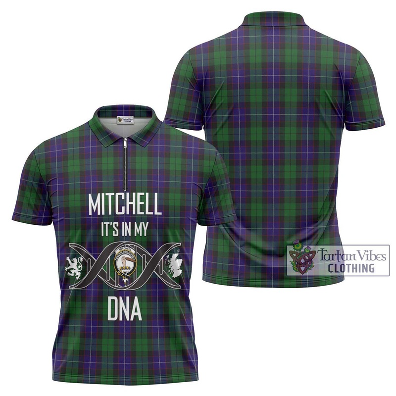 Mitchell Tartan Zipper Polo Shirt with Family Crest DNA In Me Style