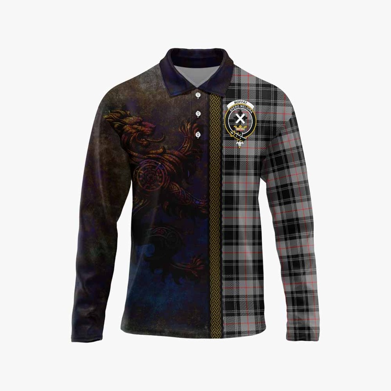 Moffat Tartan Family Crest Long Sleeve Polo Shirt Alba Gu Brath Be Brave Lion Ancient Style
