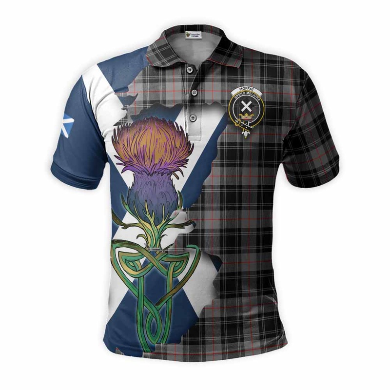 Moffat Tartan Family Crest Polo Shirt Scottish Thistle Celtic Inspired