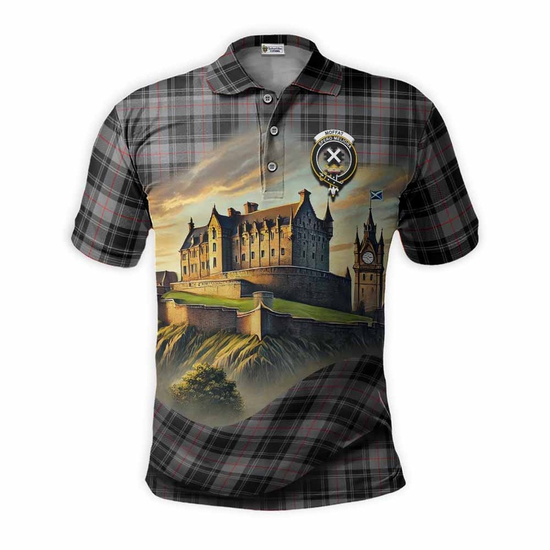 Moffat Tartan Family Crest Polo Shirt with Scottish Ancient Castle Style