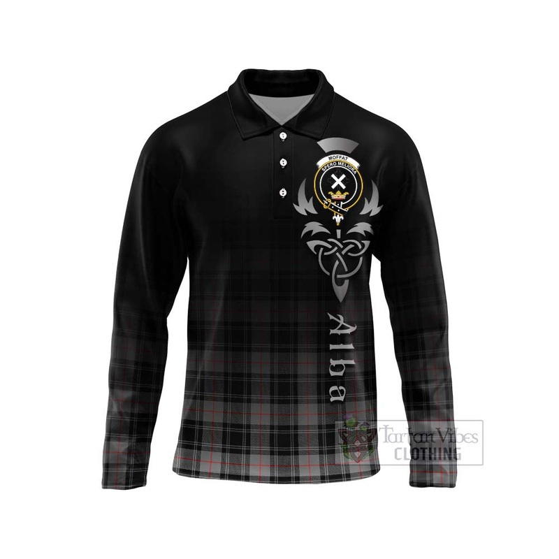 Moffat Tartan Long Sleeve Polo Shirt Featuring Alba Gu Brath Family Crest Celtic Inspired