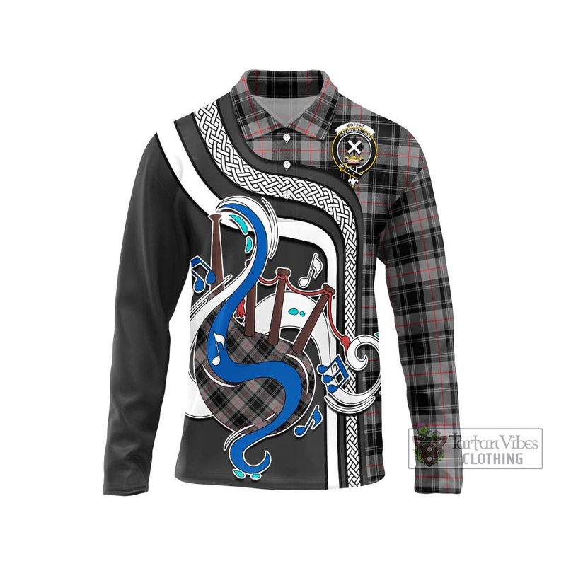 Moffat Tartan Long Sleeve Polo Shirt with Epic Bagpipe Style