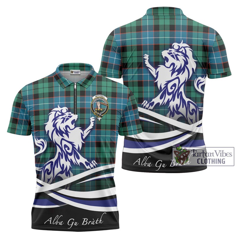 Mitchell Ancient Tartan Zipper Polo Shirt with Alba Gu Brath Regal Lion Emblem