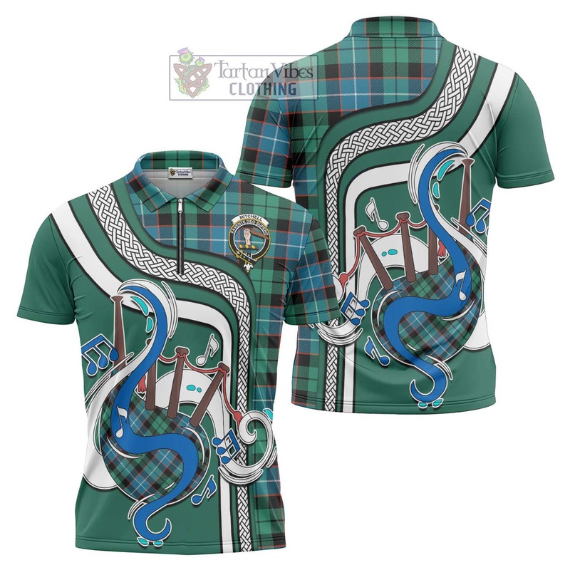 Mitchell Ancient Tartan Zipper Polo Shirt with Epic Bagpipe Style
