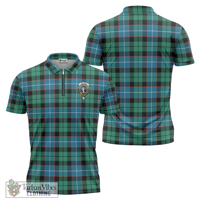 Mitchell Ancient Tartan Zipper Polo Shirt with Family Crest