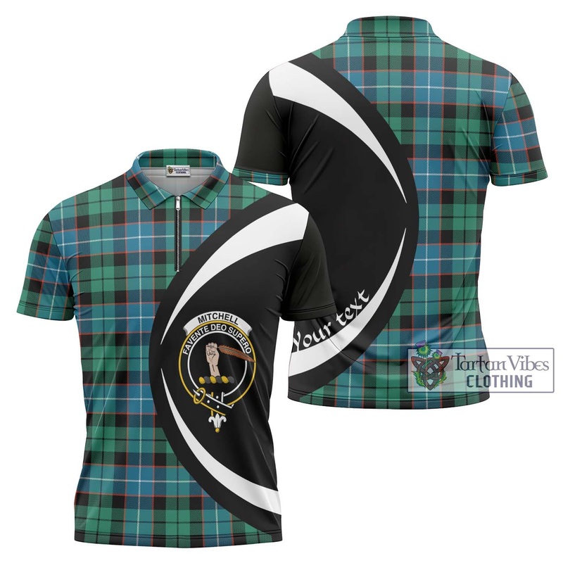 Mitchell Ancient Tartan Zipper Polo Shirt with Family Crest Circle Style