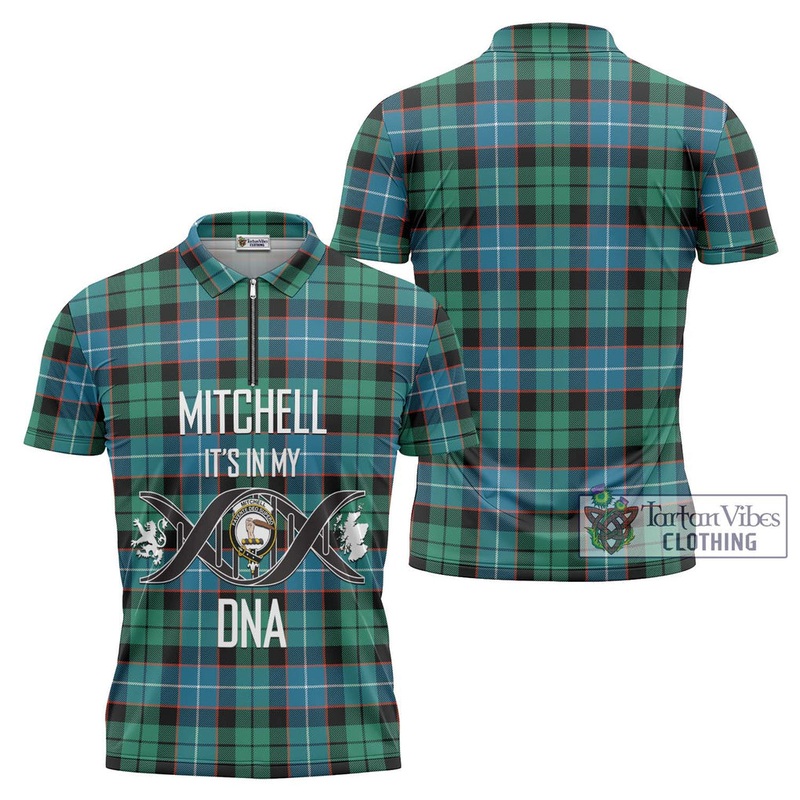 Mitchell Ancient Tartan Zipper Polo Shirt with Family Crest DNA In Me Style