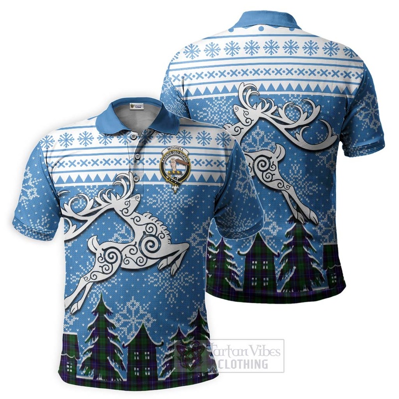 Mitchell Clan Christmas Polo Shirt Celtic Reindeer Style