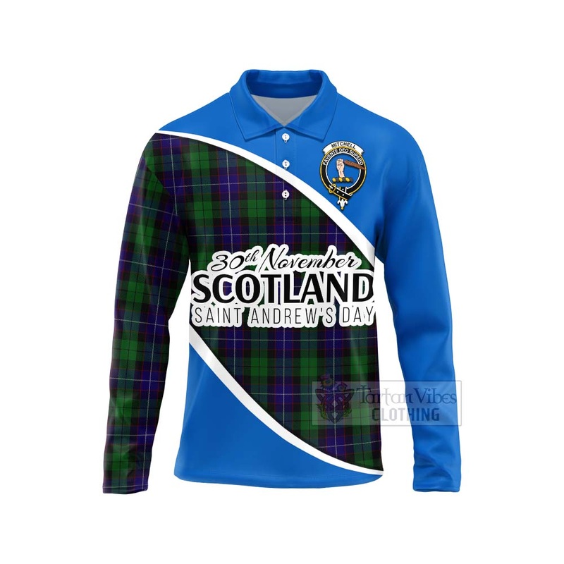 Mitchell Family Crest Tartan Long Sleeve Polo Shirt Celebrate Saint Andrew's Day in Style