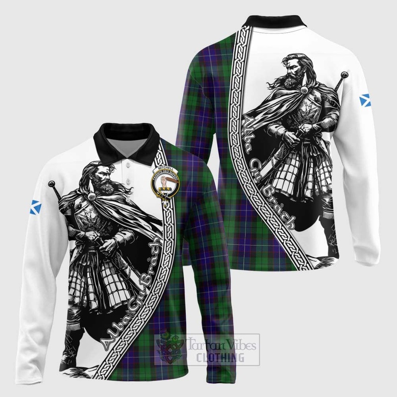 Mitchell Tartan Clan Crest Long Sleeve Polo Shirt with Highlander Warrior Celtic Style