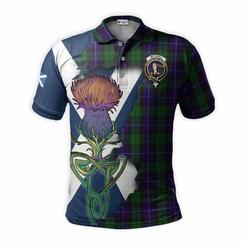 Mitchell Tartan Family Crest Polo Shirt Scottish Thistle Celtic Inspired