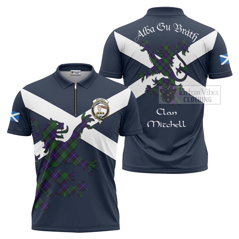 Mitchell Tartan Lion Rampant Zipper Polo Shirt Proudly Display Your Heritage with Alba Gu Brath and Clan Name