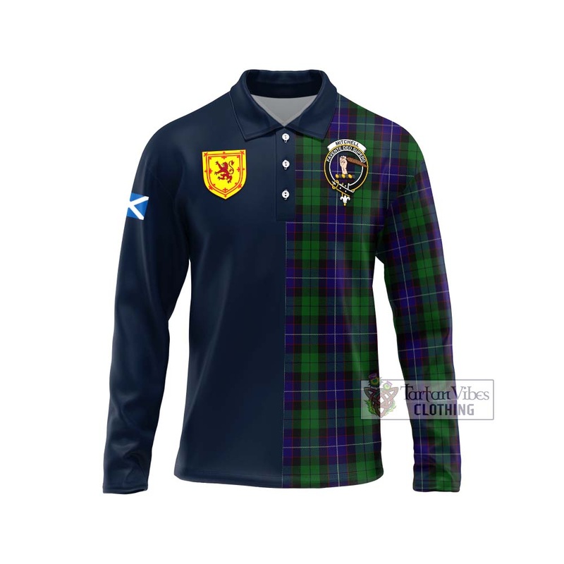 Mitchell Tartan Long Sleeve Polo Shirt Alba with Scottish Lion Royal Arm Half Style