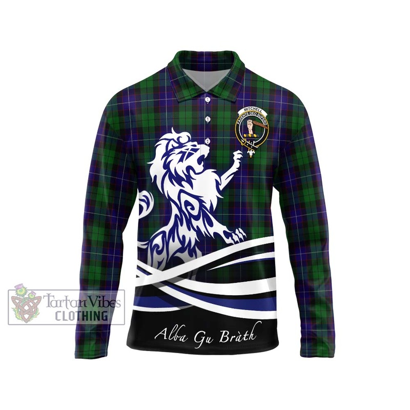 Mitchell Tartan Long Sleeve Polo Shirt with Alba Gu Brath Regal Lion Emblem