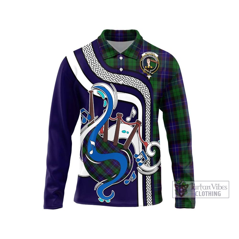 Mitchell Tartan Long Sleeve Polo Shirt with Epic Bagpipe Style
