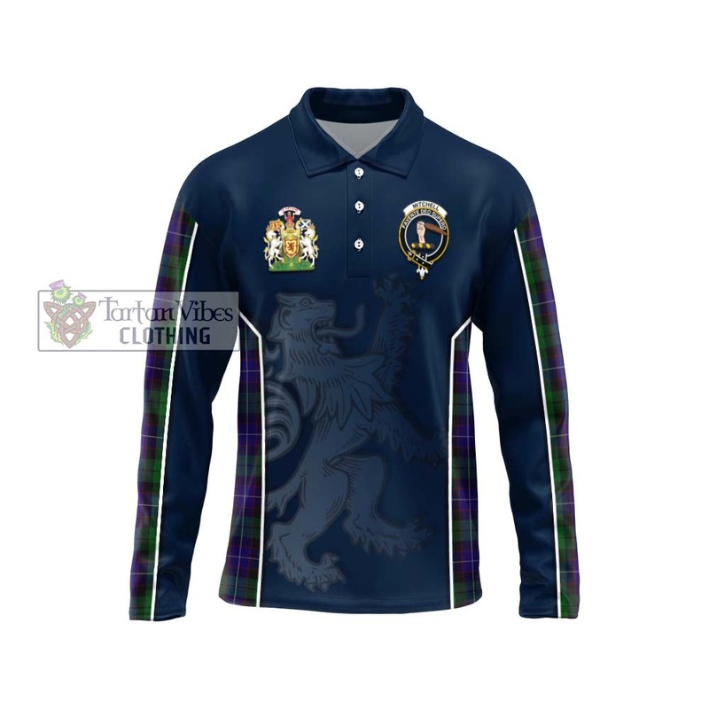 Mitchell Tartan Long Sleeve Polo Shirt with Family Crest and Lion Rampant Vibes Sport Style