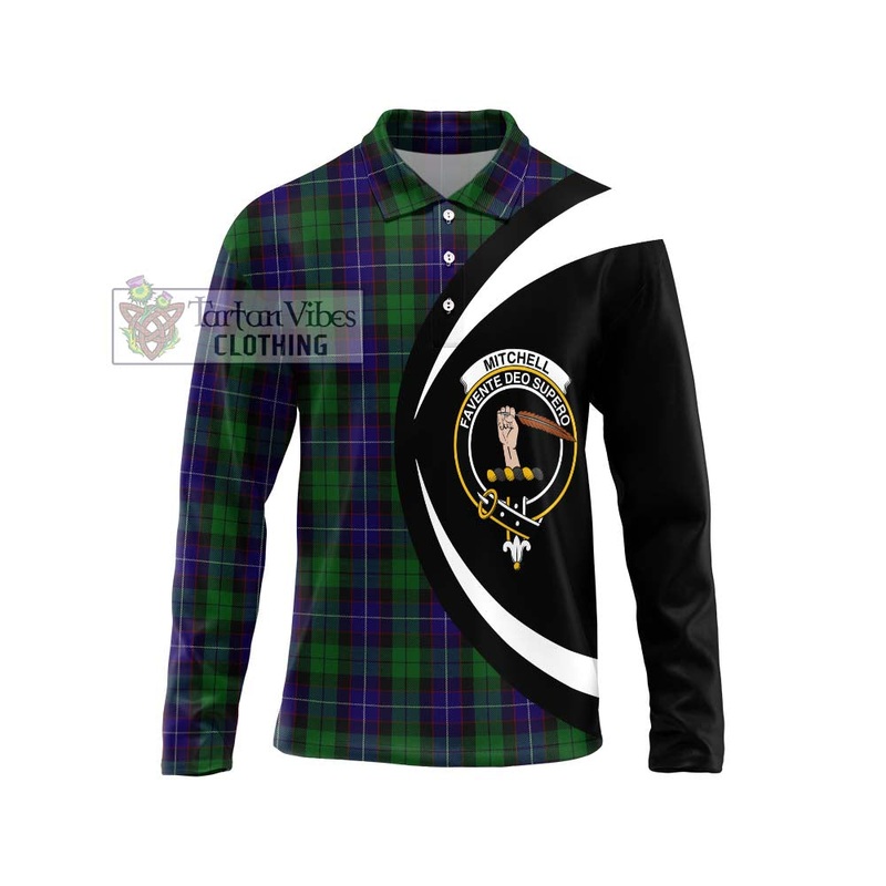Mitchell Tartan Long Sleeve Polo Shirt with Family Crest Circle Style
