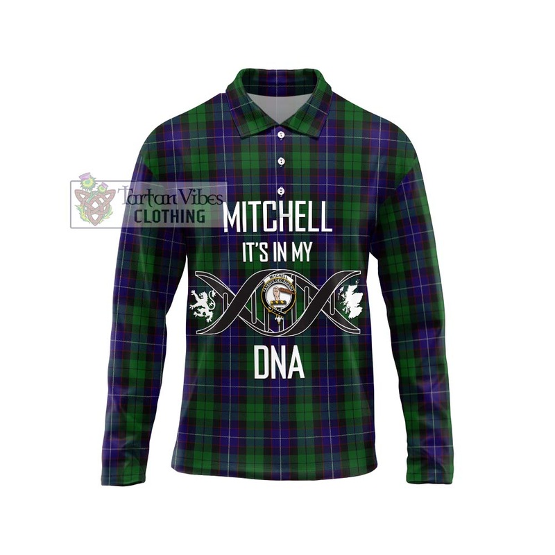 Mitchell Tartan Long Sleeve Polo Shirt with Family Crest DNA In Me Style
