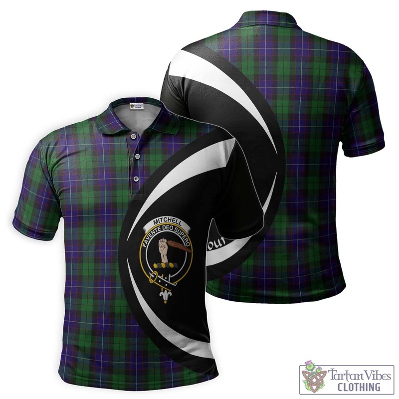 Mitchell Tartan Men's Polo Shirt with Family Crest Circle Style