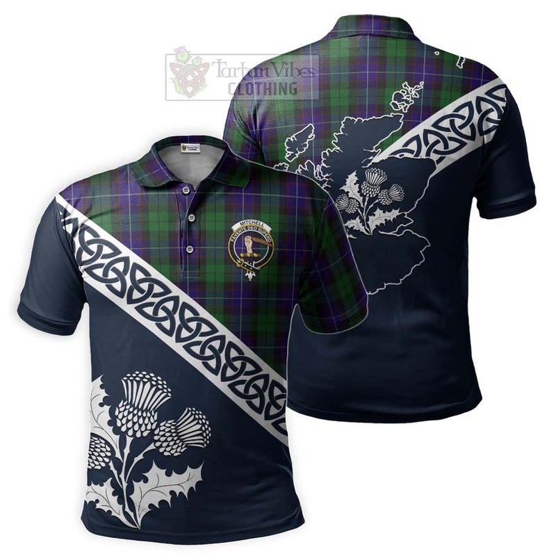 Mitchell Tartan Polo Shirt Featuring Thistle and Scotland Map