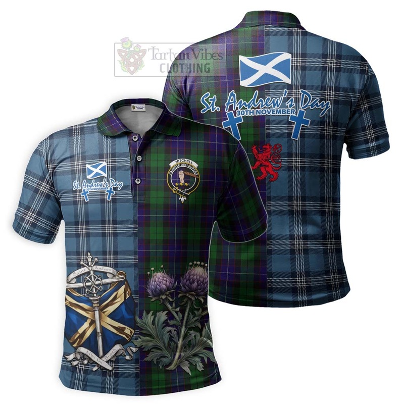 Mitchell Tartan Polo Shirt Happy St. Andrew's Day Half Tartan Style