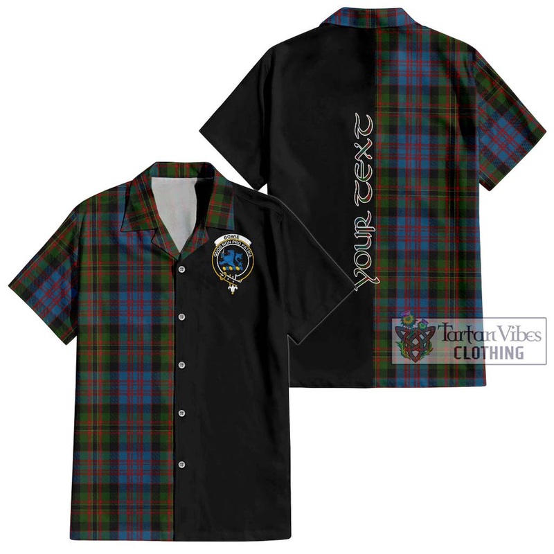 Bowie Tartan Short Sleeve Button Shirt with Family Crest and Half Of Me Style
