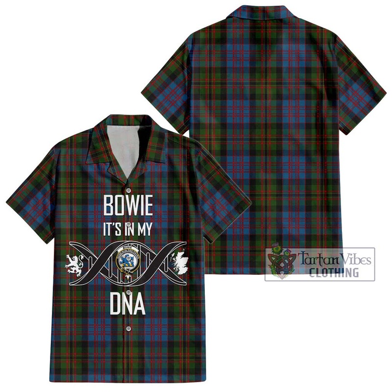 Bowie Tartan Short Sleeve Button Shirt with Family Crest DNA In Me Style