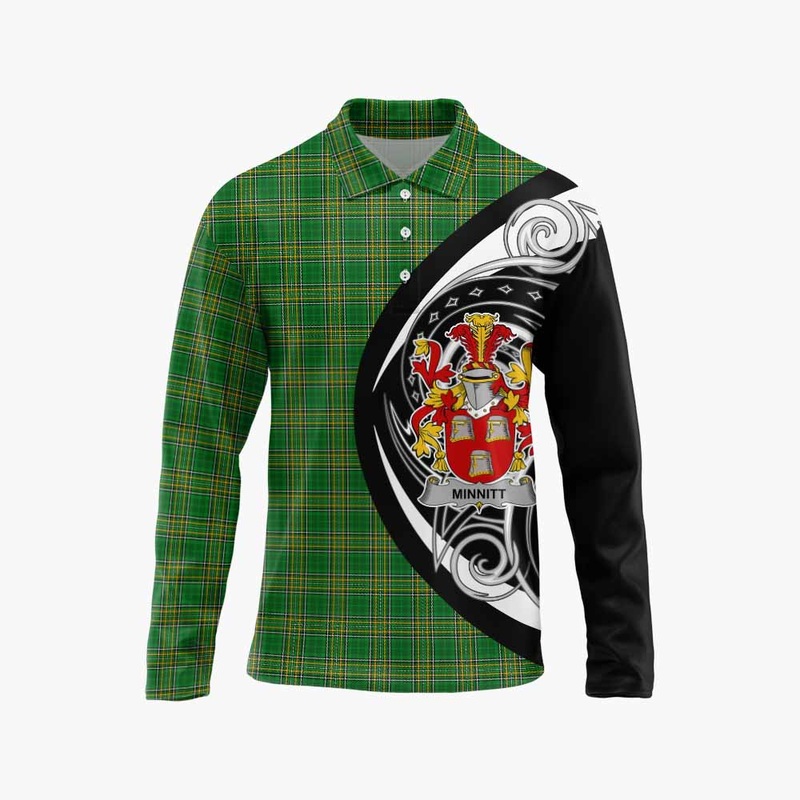 Minnitt Irish Clan Long Sleeve Polo Shirt Celtic Circle Style