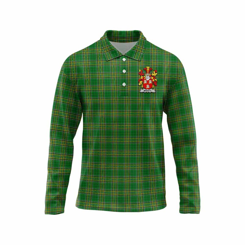 Minnitt Irish Clan Tartan Long Sleeve Polo Shirt with Coat of Arms