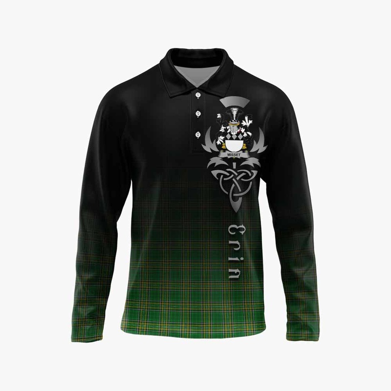 Misset Irish Clan Long Sleeve Polo Shirt with Coat of Arms Erin Go Bragh Celtic Inspired