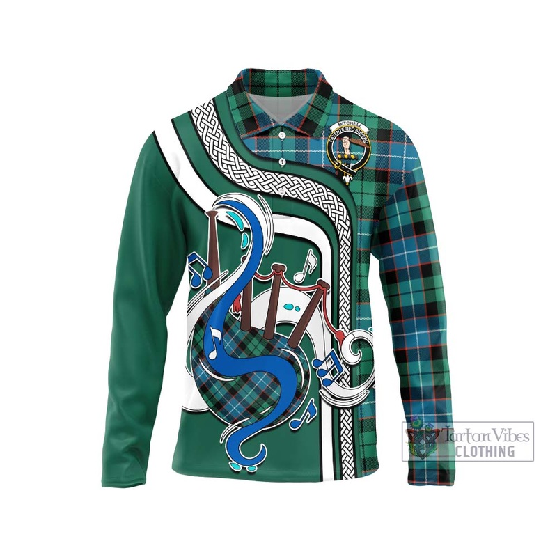 Mitchell Ancient Tartan Long Sleeve Polo Shirt with Epic Bagpipe Style
