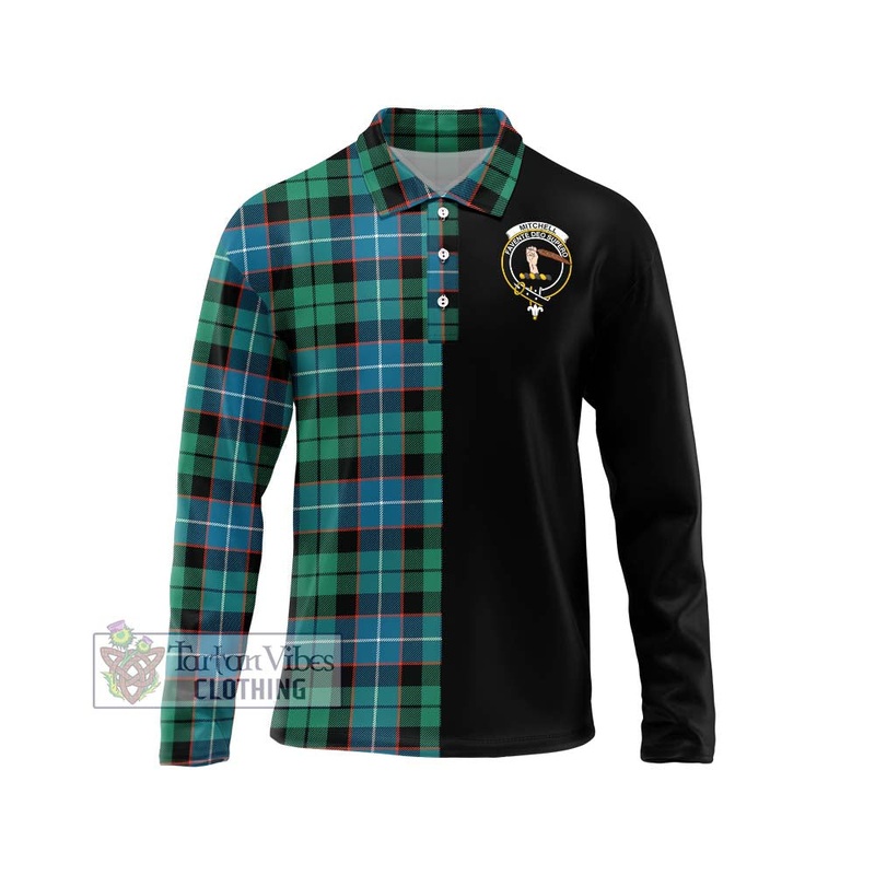 Mitchell Ancient Tartan Long Sleeve Polo Shirt with Family Crest and Half Of Me Style