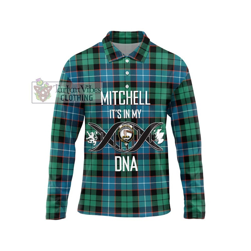 Mitchell Ancient Tartan Long Sleeve Polo Shirt with Family Crest DNA In Me Style