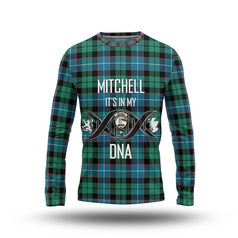 Mitchell Ancient Tartan Long Sleeve T-Shirt with Family Crest DNA In Me Style