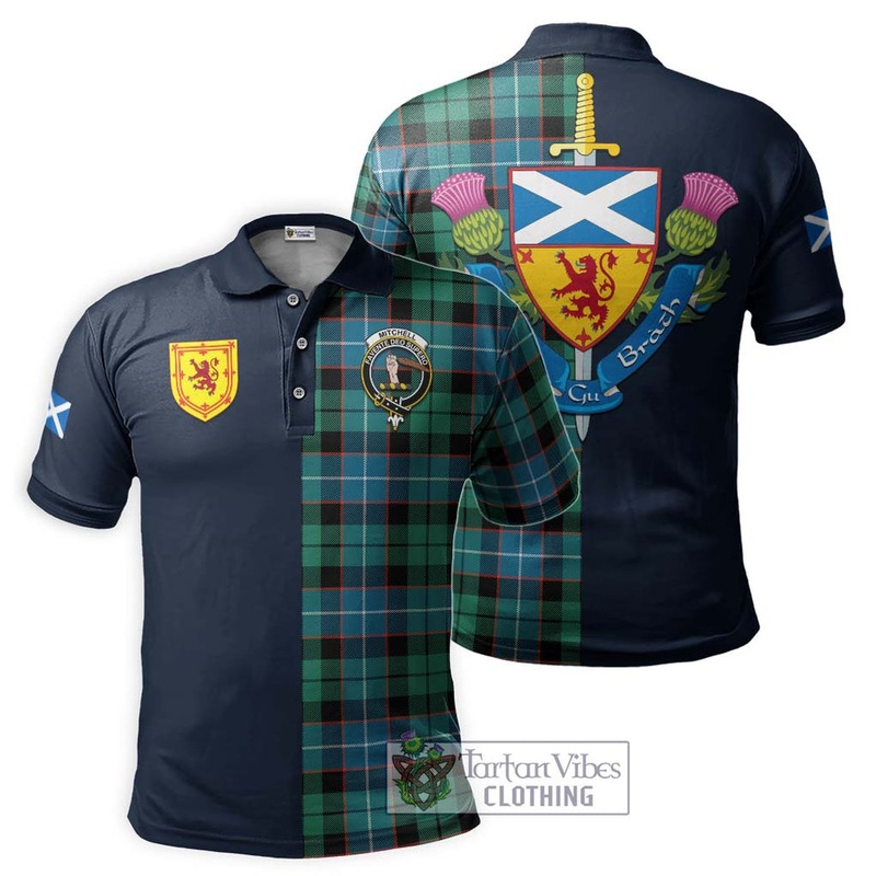 Mitchell Ancient Tartan Polo Shirt Alba with Scottish Lion Royal Arm Half Style