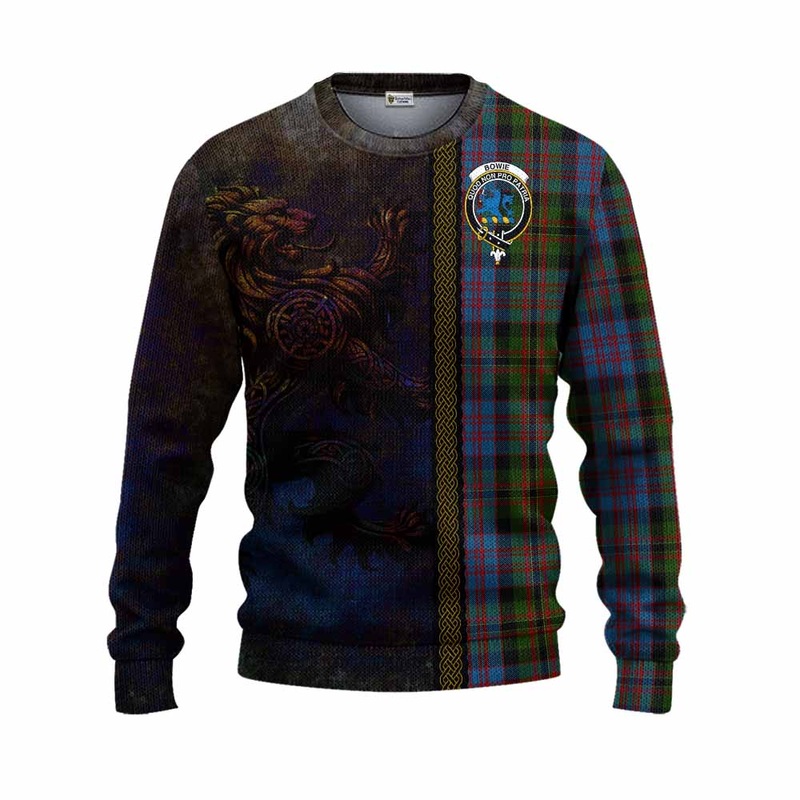 Bowie Tartan Family Crest Knitted Sweater Alba Gu Brath Be Brave Lion Ancient Style