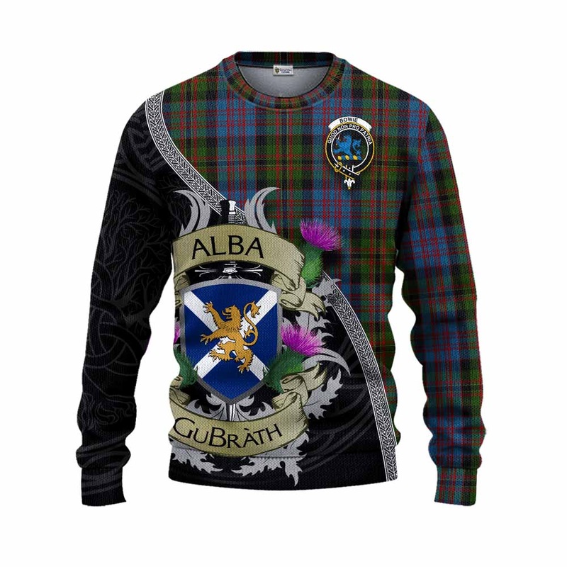 Bowie Tartan Family Crest Knitted Sweater Lion Rampant Royal Thistle Shield Celtic Inspired
